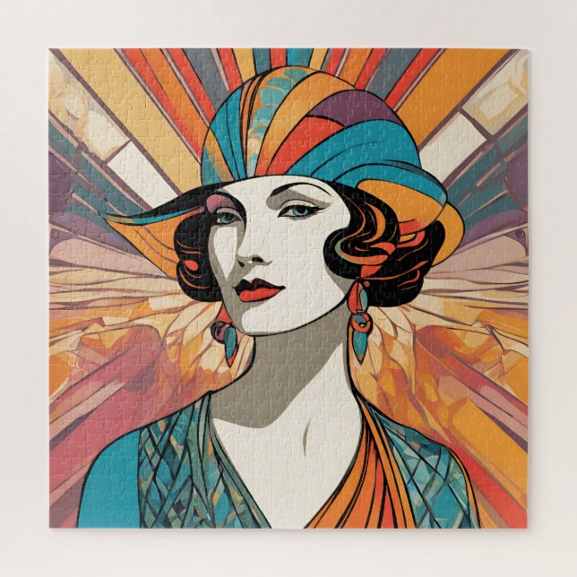 Elegante Lady Art Deco Inspiriertes Kunstwerk Puzzle (Vertikal)