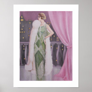 Elegante Lady auf einem Balkon, Poster