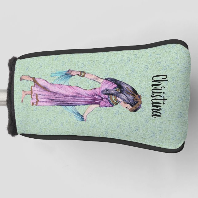 Elegante Lady aus Ägypten Lila Kleid Grün Golf Headcover (Vorderseite)