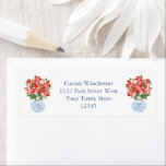 Elegante Lady Christmas Poinsettia Rücksendeadress<br><div class="desc">Zeitloses Retress-Label-Design mit The Christmas Klassiker einer Crimson Poinsettia,  diesmal in einem blau-weißen Ingwer-Krüger.</div>