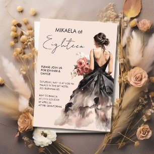 Elegante Lady in Black Gown 18. Geburtstagsparty Einladung