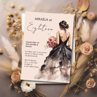 Elegante Lady in Black Gown 18. Geburtstagsparty Einladung