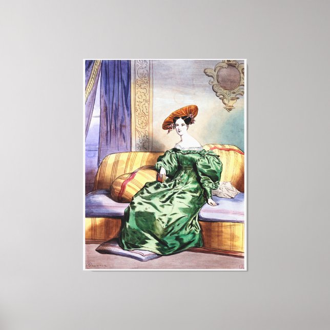 Elegante Lady in Green Gown - Viktorianische Kunst Leinwanddruck (Vorderseite)