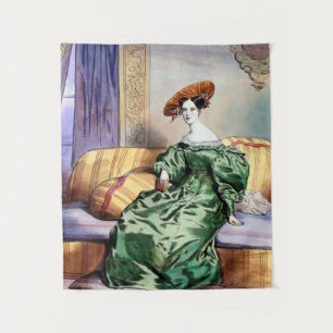 Elegante Lady in Green Gown - Viktorianische Kunst Wandteppich
