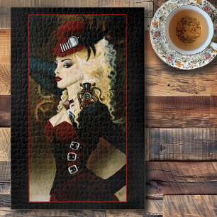 Elegante Lady Steampunk viktorianische rote Uhrwer Puzzle