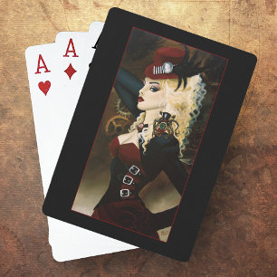 Elegante Lady Steampunk viktorianische rote Uhrwer Spielkarten