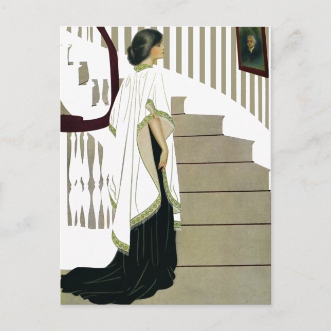 Elegante Lady Über die Treppe Postkarte (Vorderseite)