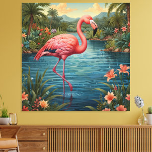 Elegante Lagune mit rosa Flamingo tropisches Parad Leinwanddruck