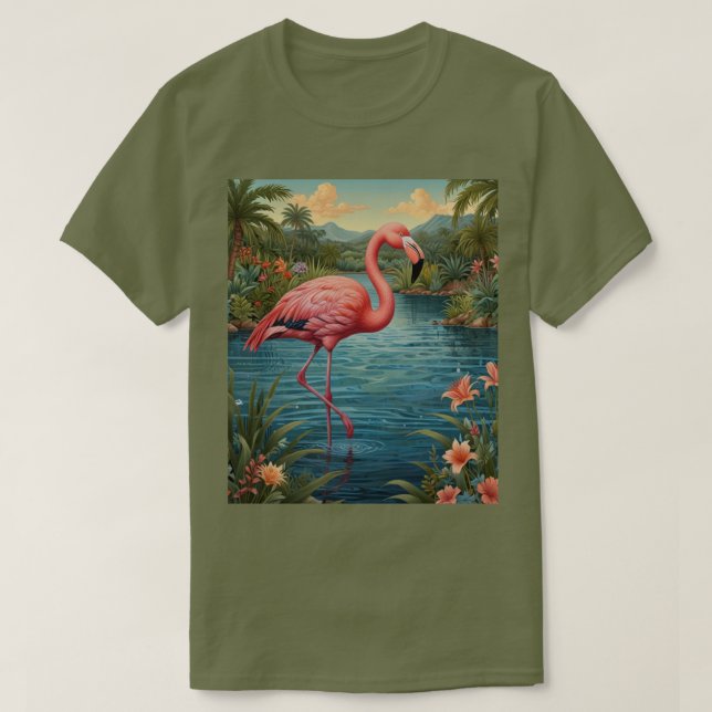 Elegante Lagune mit rosa Flamingo tropisches Parad T-Shirt (Design vorne)