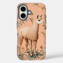 Elegante Lama und Daisy Blume auf Peach iPhone 16 Hülle