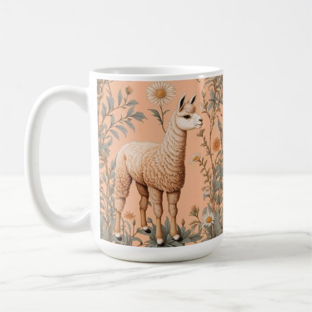 Elegante Lama und Daisy Blume auf Peach Kaffeetasse (Links)