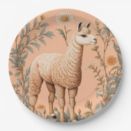 Elegante Lama und Daisy Blume auf Peach Pappteller