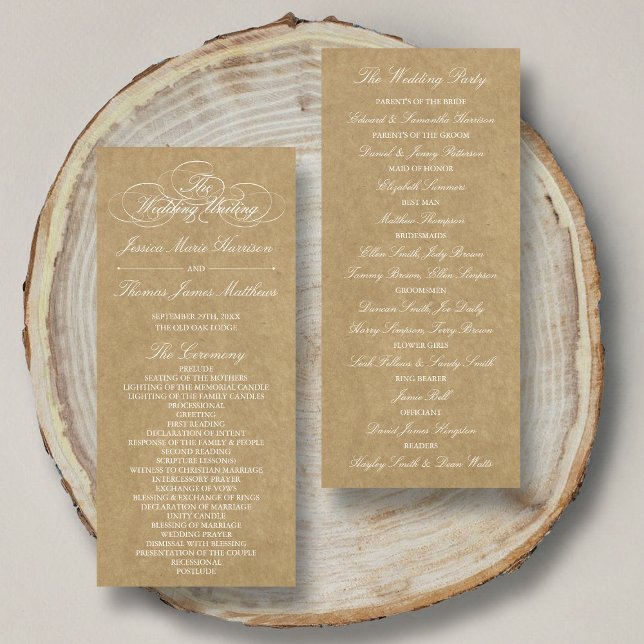 Elegante Landhochzeit Kraft-Hochzeitsprogrammvorla Programm (Von Creator hochgeladen)