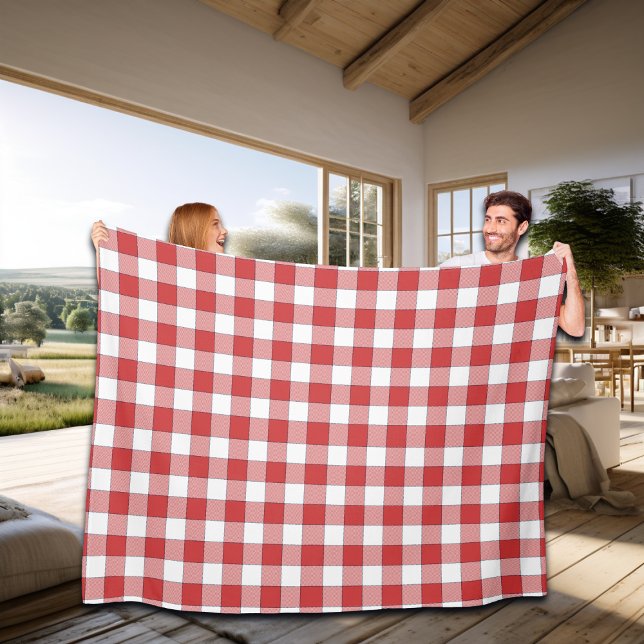 Elegante Landschaft Picnic White Red Checkered Fleecedecke (Von Creator hochgeladen)