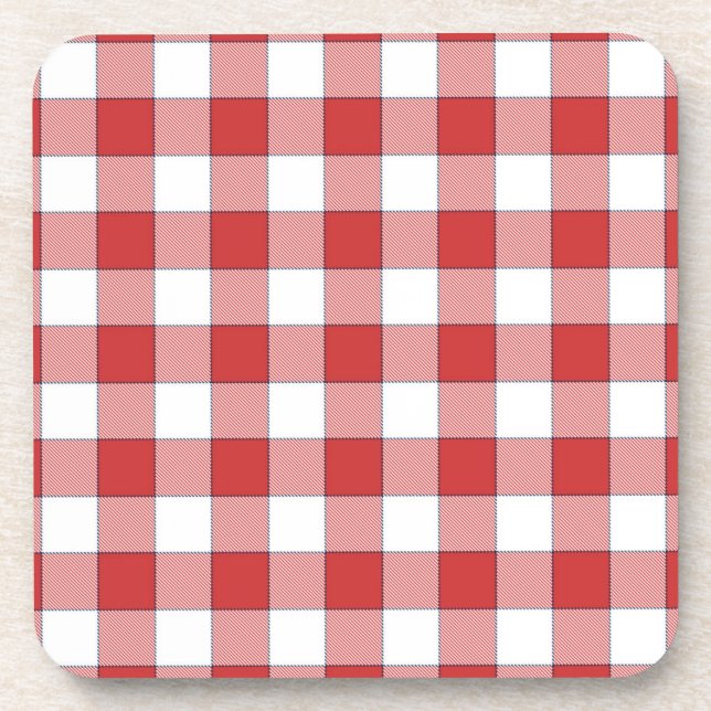 Elegante Landschaft Picnic White Red Checkered Getränkeuntersetzer (Vorderseite)