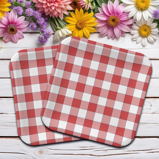 Elegante Landschaft Picnic White Red Checkered Pappteller (Von Creator hochgeladen)