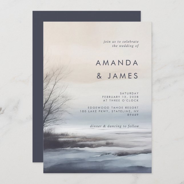 Elegante Landschaftliche Abstrakte Landschaft Wint Einladung (Vorne/Hinten)