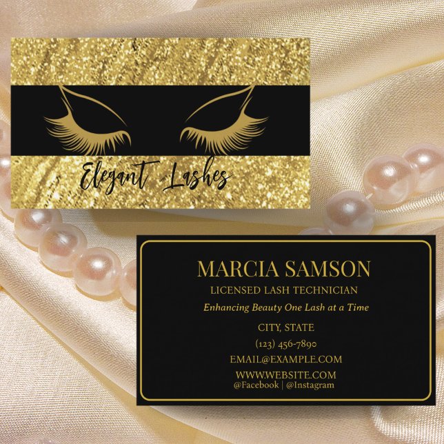 Elegante Lash Artist Business Card Gold & Black Visitenkarte (Von Creator hochgeladen)