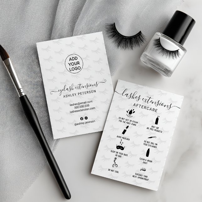 Elegante Lashes Visitenkarte (Elegant lashes aftercare white vertical business card)