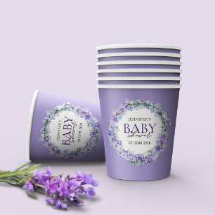 Elegante Lavendel-Blumen-Baby-Party Pappbecher