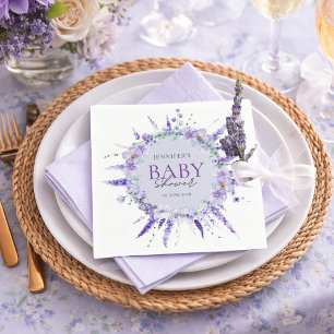 Elegante Lavendel Blumen Baby Shower Aquarell Serviette