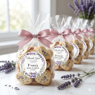 Elegante Lavendel-Blumen-Baby-Shower-Dankeschön Runder Aufkleber
