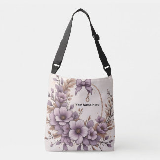 Elegante Lavendel-Blumen-Coquette-Schleife Persona Tragetaschen Mit Langen Trägern