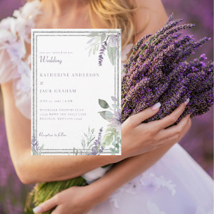 Elegante Lavendel-Blumen- und Blatt-Hochzeit Einladung