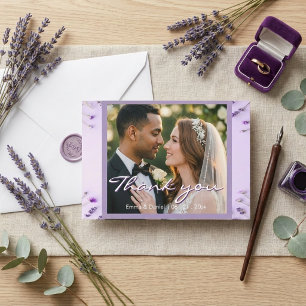 Elegante Lavendel-Blumengarten-Hochzeit Dankeskarte