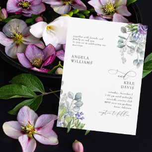 Elegante Lavendel Botanische Weiße Hochzeit Einladung