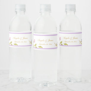Elegante Lavendel-Gold-Watercolor-Floral-Hochzeit Wasserflaschenetikett