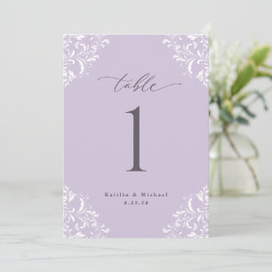 Elegante Lavendel-Hochzeitstisch-Nummern-Karten 5x Einladung