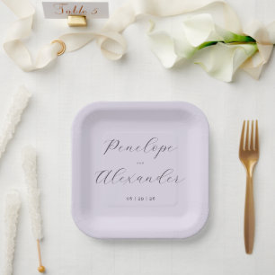 Elegante Lavendel-Kalligrafie Pappteller