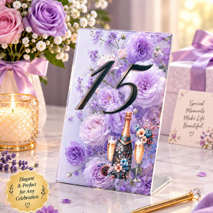 Elegante Lavendel-Lila-Blumen-Hochzeitstisch-Numme Sockelschild