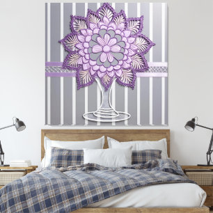 Elegante Lavendel-Mandala-Silber gestreifte Hochze Leinwanddruck