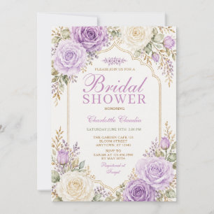 Elegante Lavendel-Rosen-Lila-Blumen-Junggesellinne Einladung
