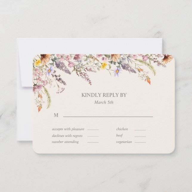 Elegante Lavendel-, Rosenholz- und Cremefarbene Wi RSVP Karte (Vorderseite)