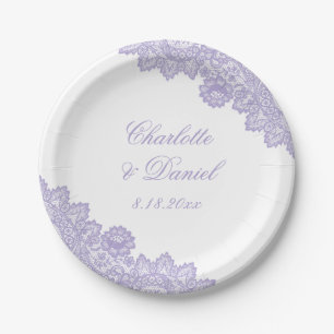 Elegante Lavendel-Rustikal-Blumen-Spitze-Hochzeit Pappteller