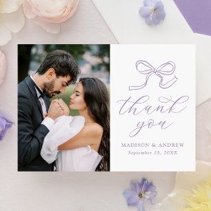 Elegante Lavendel-Schleife Foto Hochzeit Dankeskarte