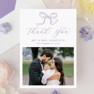 Elegante Lavendel-Schleife Foto-Hochzeit Dankeskarte