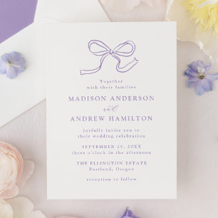 Elegante Lavendel-Schleifen-Hochzeit Einladung