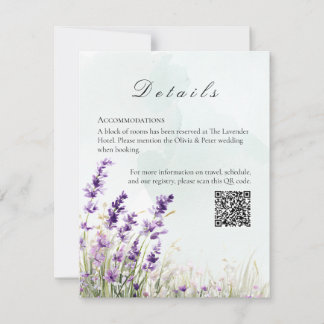Elegante Lavendel- und Salbeigrüne Hochzeits-Detai Mitteilungskarte