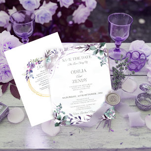 Elegante Lavendel- und Violette Wasserfarben-Blume Einladung