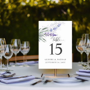 Elegante Lavendel Wasserfarbenhochzeit Tischnummer