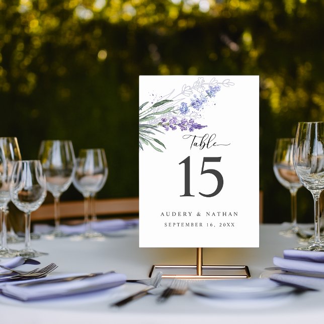 Elegante Lavendel Wasserfarbenhochzeit Tischnummer (Elegant Lavender Floral Watercolor Wedding Table Number)