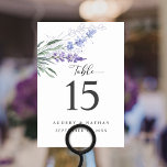 Elegante Lavendel Wasserfarbenhochzeit Tischnummer<br><div class="desc">Elegante Aquarelllavender-Blume mit Skript und klassischer Typografie. Ideal für Hochzeiten oder Ihre nächsten besondere Anlass.</div>