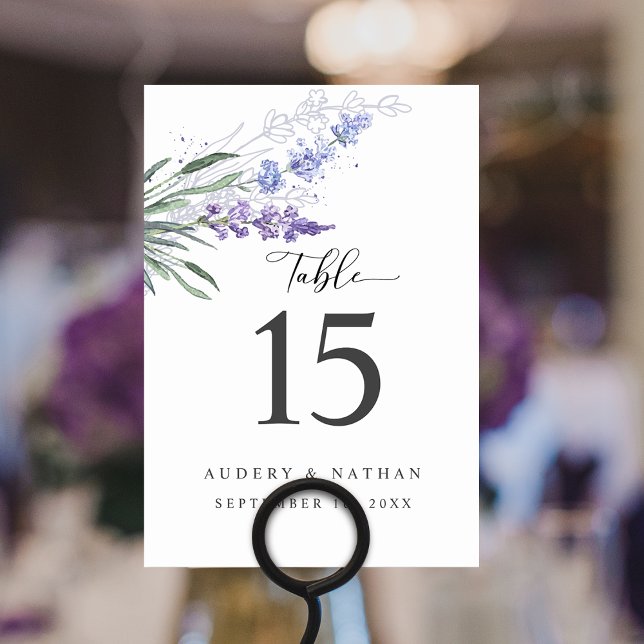 Elegante Lavendel Wasserfarbenhochzeit Tischnummer (Elegant Lavender Floral Watercolor Wedding Table Number)