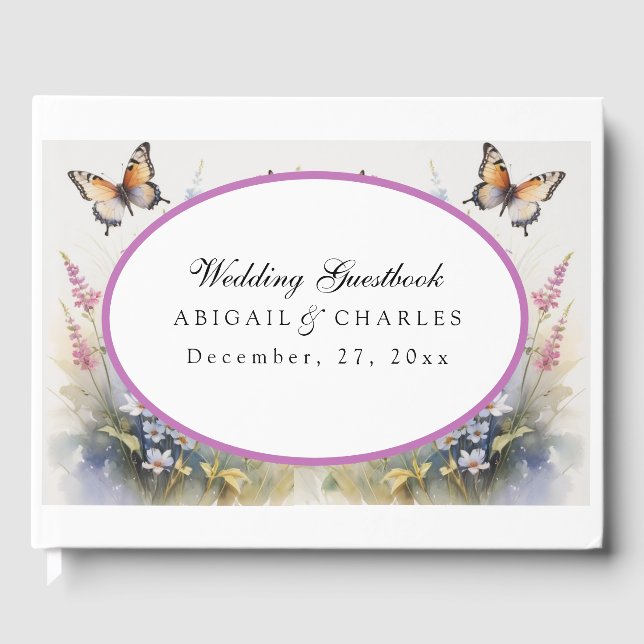 Elegante Lavendel & Wildblume Bloom Gästebuch (Vorderseite)