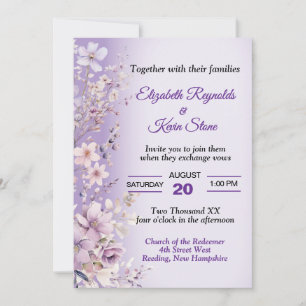 Elegante Lavendel-Wildblumen-Hochzeit Einladung