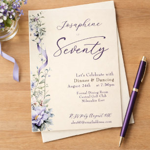 Elegante Lavendel-Wildblumen-Schrift zum 70. Gebur Einladung